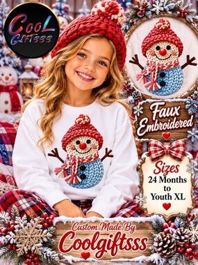 Christmas Faux Yarn Snowman T-shirt Long sleeve Girls 2T - XL Custom made